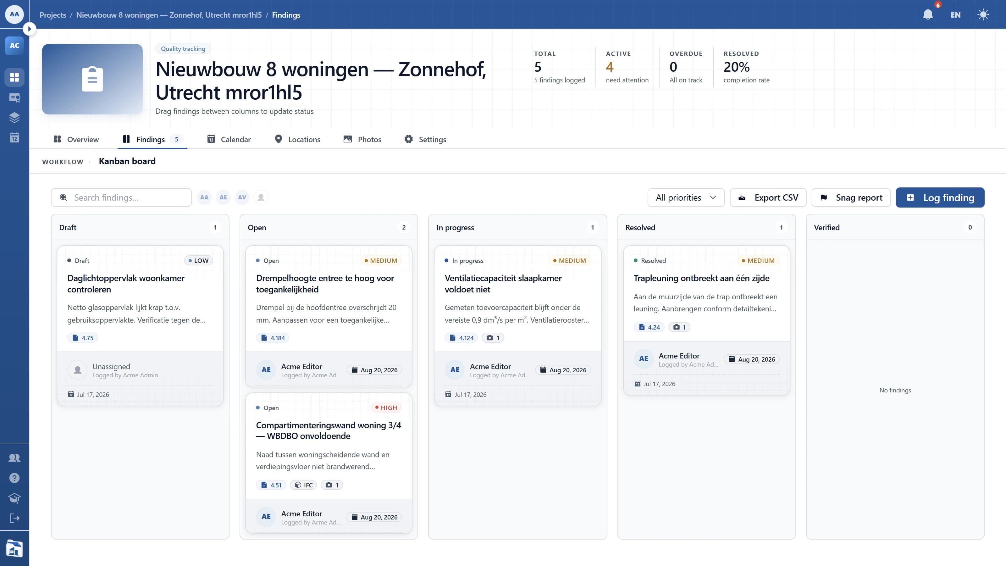 Kanban-bord op status