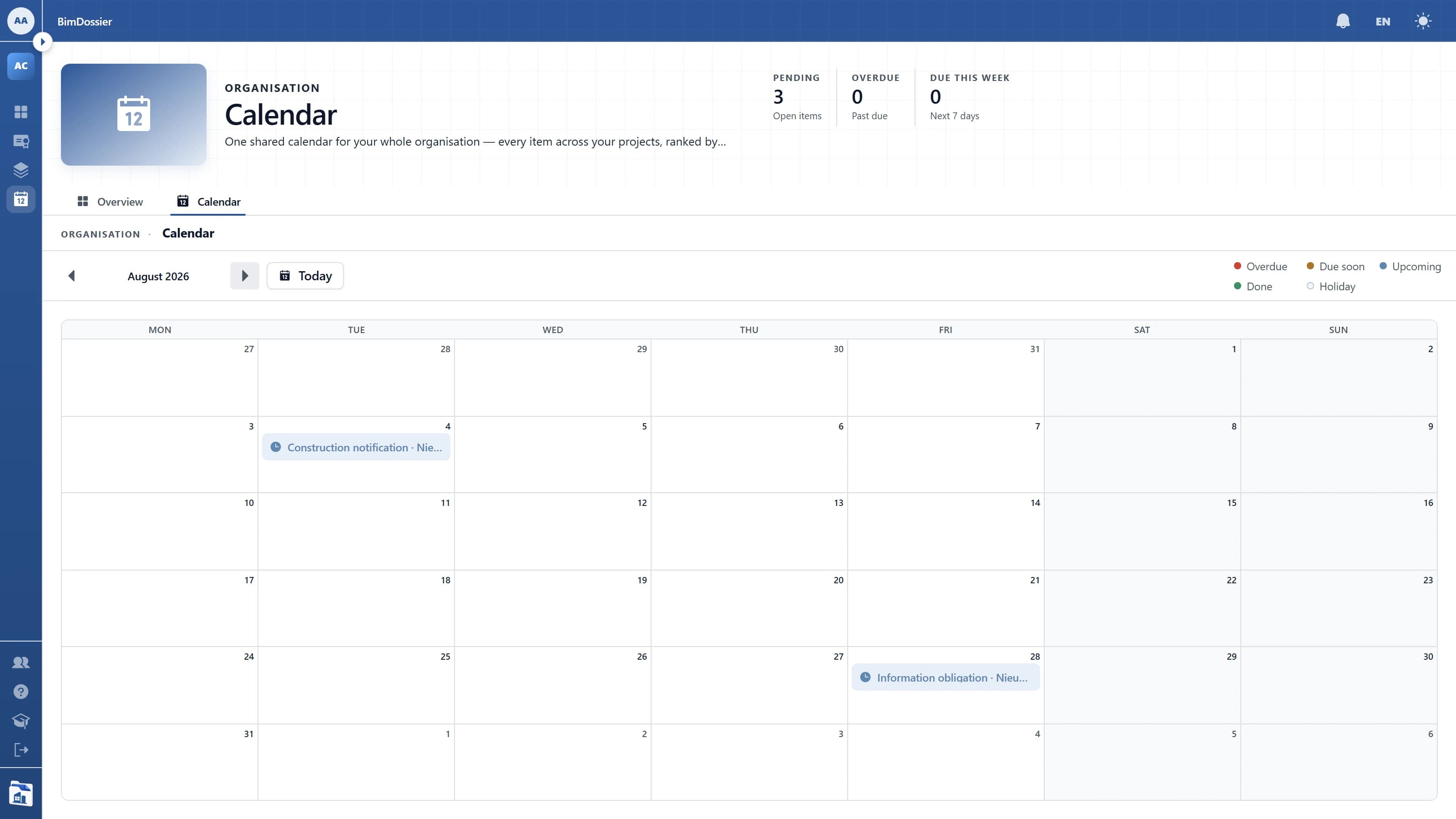 Alle indieningen op één kalender