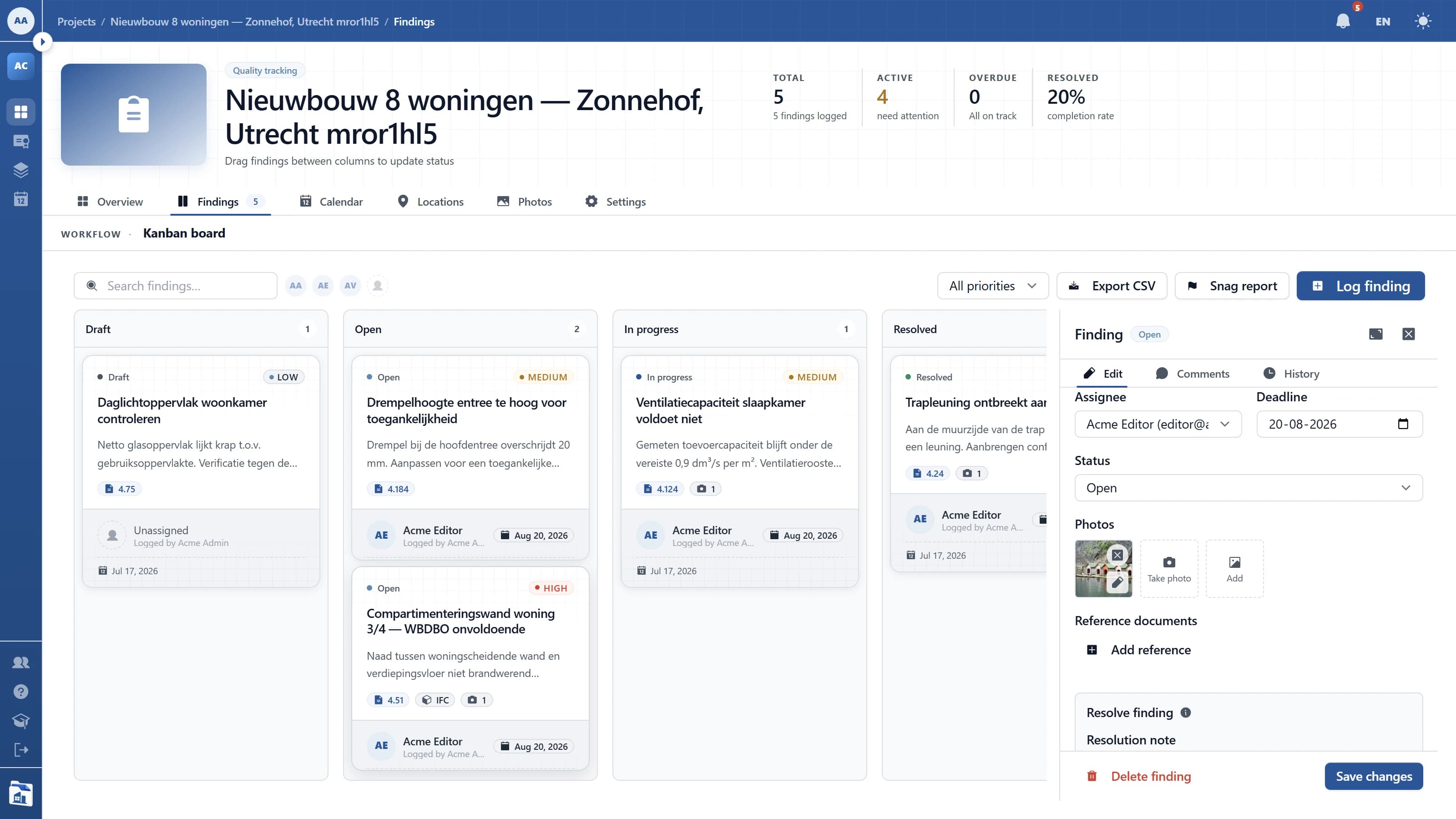 Bevindingsdetail met bewijs